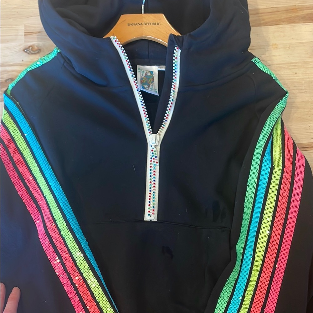 Black Hoodie with Rainbow Stripes